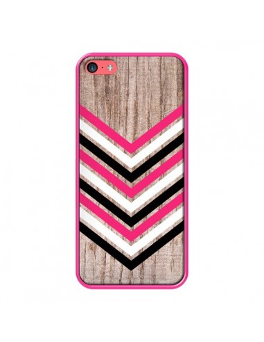 Coque Tribal Aztèque Bois Wood Flèche Rose Blanc Noir pour iPhone 5C - Laetitia