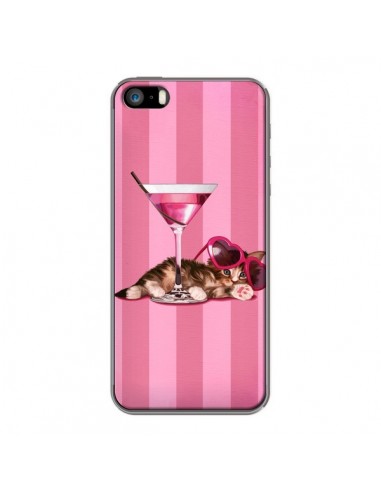 Coque Chaton Chat Kitten Cocktail Lunettes Coeur pour iPhone 5 et 5S - Maryline Cazenave