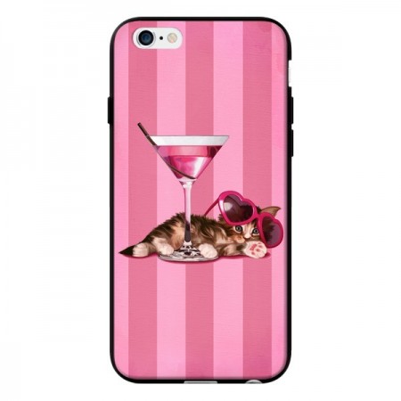 Coque Chaton Chat Kitten Cocktail Lunettes Coeur pour iPhone 6 - Maryline Cazenave
