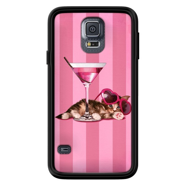 Coque Chaton Chat Kitten Cocktail Lunettes Coeur Pour Samsung Galaxy S5 Maryline Cazenave