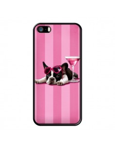 Coque Chien Dog Cocktail Lunettes Coeur Rose pour iPhone 5 et 5S - Maryline Cazenave