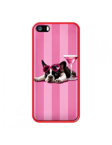 Coque Chien Dog Cocktail Lunettes Coeur Rose pour iPhone 5 et 5S - Maryline Cazenave
