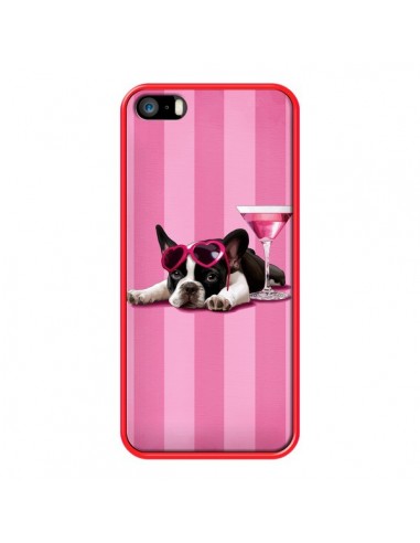 Coque Chien Dog Cocktail Lunettes Coeur Rose pour iPhone 5 et 5S - Maryline Cazenave