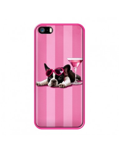 Coque Chien Dog Cocktail Lunettes Coeur Rose pour iPhone 5 et 5S - Maryline Cazenave