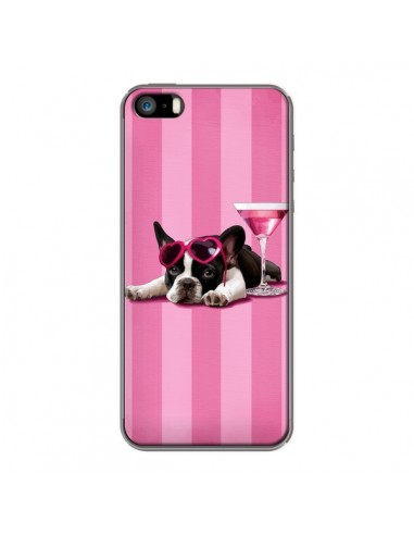 Coque Chien Dog Cocktail Lunettes Coeur Rose pour iPhone 5 et 5S - Maryline Cazenave