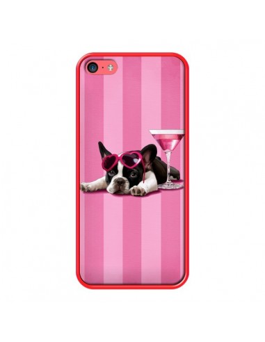 Coque Chien Dog Cocktail Lunettes Coeur Rose pour iPhone 5C - Maryline Cazenave