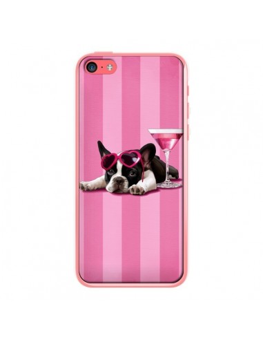 Coque Chien Dog Cocktail Lunettes Coeur Rose pour iPhone 5C - Maryline Cazenave