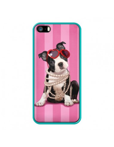 Coque Chien Dog Fashion Collier Perles Lunettes Coeur pour iPhone 5 et 5S - Maryline Cazenave