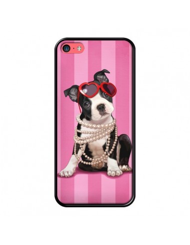 Coque Chien Dog Fashion Collier Perles Lunettes Coeur pour iPhone 5C - Maryline Cazenave