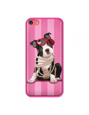 Coque Chien Dog Fashion Collier Perles Lunettes Coeur pour iPhone 5C - Maryline Cazenave