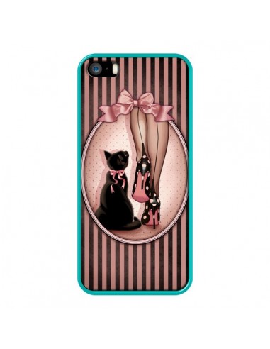 Coque Lady Chat Noeud Papillon Pois Chaussures pour iPhone 5 et 5S - Maryline Cazenave