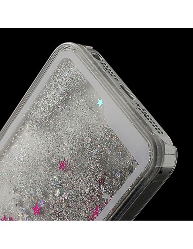 Coque Liquide avec Paillettes et Etoiles Blanc pour iPhone 5/5S