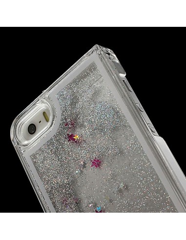 Coque Liquide avec Paillettes et Etoiles Blanc pour iPhone 5/5S