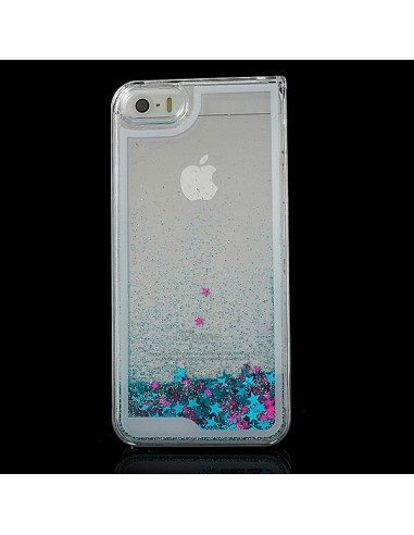 Coque Liquide avec Paillettes et Etoiles Bleu pour iPhone 5/5S