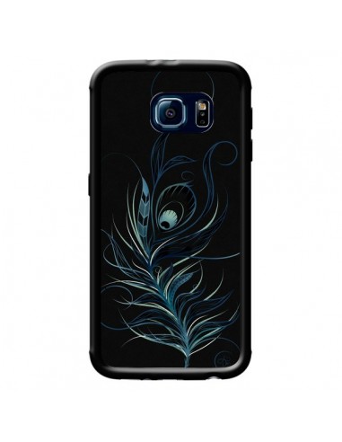 Coque Feather Plume Noir Bleu pour Samsung Galaxy S6 - LouJah