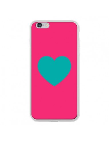 Coque iPhone 6 Plus et 6S Plus Coeur Bleu Fond Rose - Laetitia