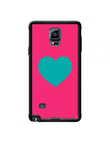 Coque Coeur Bleu Fond Rose pour Samsung Galaxy Note 4 - Laetitia