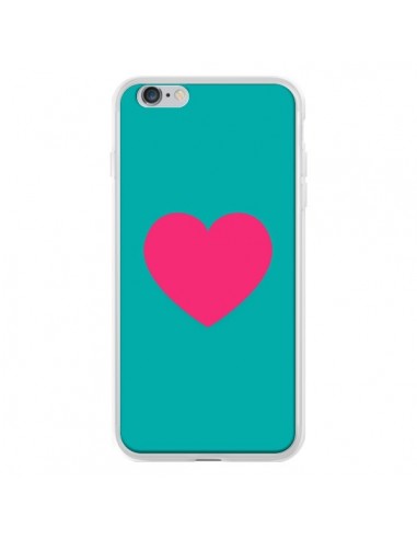 Coque iPhone 6 Plus et 6S Plus Coeur Rose Fond Bleu - Laetitia