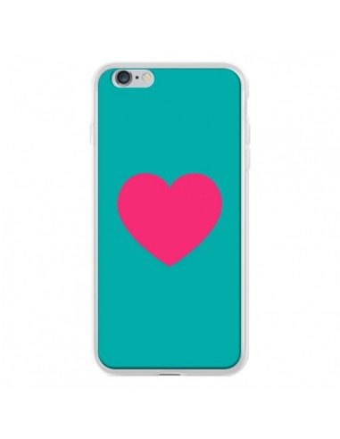 Coque iPhone 6 Plus et 6S Plus Coeur Rose Fond Bleu - Laetitia