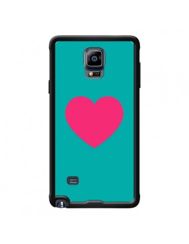 Coque Coeur Rose Fond Bleu pour Samsung Galaxy Note 4 - Laetitia