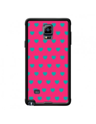 Coque Coeurs Bleus Fond Rose pour Samsung Galaxy Note 4 - Laetitia