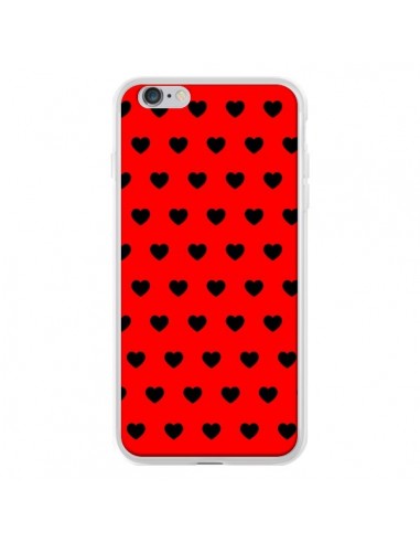 Coque iPhone 6 Plus et 6S Plus Coeurs Noirs Fond Rouge - Laetitia
