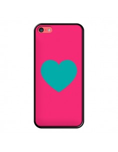Coque iPhone 5C Coeur Bleu Fond Rose - Laetitia