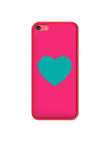 Coque iPhone 5C Coeur Bleu Fond Rose - Laetitia