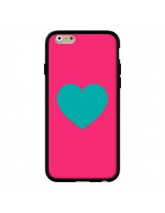 Coque iPhone 6 et 6S Coeur Bleu Fond Rose - Laetitia