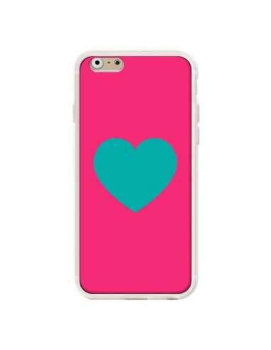 Coque iPhone 6 et 6S Coeur Bleu Fond Rose - Laetitia