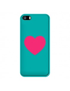 Coque iPhone 5/5S et SE Coeur Rose Fond Bleu - Laetitia 2