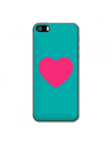 Coque iPhone 5/5S et SE Coeur Rose Fond Bleu - Laetitia