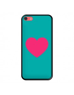 Coque iPhone 5C Coeur Rose Fond Bleu - Laetitia