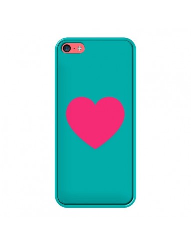 Coque iPhone 5C Coeur Rose Fond Bleu - Laetitia