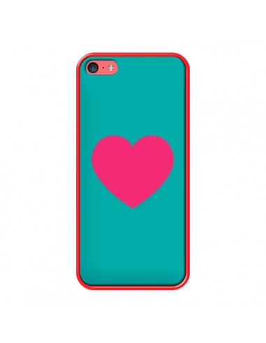 Coque iPhone 5C Coeur Rose Fond Bleu - Laetitia