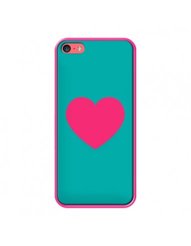 Coque iPhone 5C Coeur Rose Fond Bleu - Laetitia