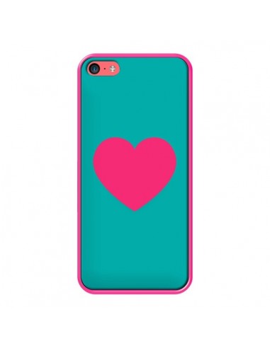 Coque iPhone 5C Coeur Rose Fond Bleu - Laetitia