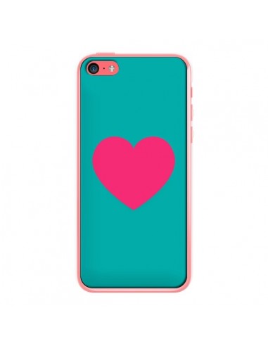 Coque iPhone 5C Coeur Rose Fond Bleu - Laetitia