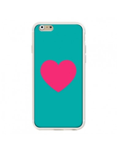 Coque iPhone 6 et 6S Coeur Rose Fond Bleu  - Laetitia