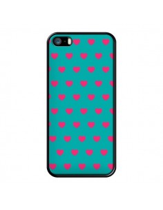 Coque iPhone 5/5S et SE Coeurs Roses Fond Bleu - Laetitia