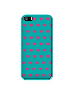 Coque iPhone 5/5S et SE Coeurs Roses Fond Bleu - Laetitia 2