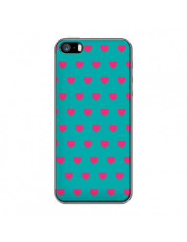 Coque iPhone 5/5S et SE Coeurs Roses Fond Bleu - Laetitia