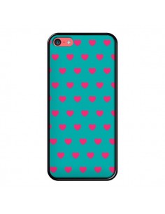 Coque iPhone 5C Coeurs Roses Fond Bleu - Laetitia