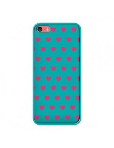 Coque iPhone 5C Coeurs Roses Fond Bleu - Laetitia