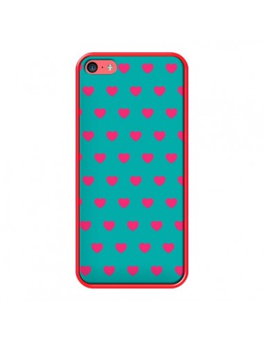 Coque iPhone 5C Coeurs Roses Fond Bleu - Laetitia