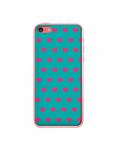 Coque iPhone 5C Coeurs Roses Fond Bleu - Laetitia