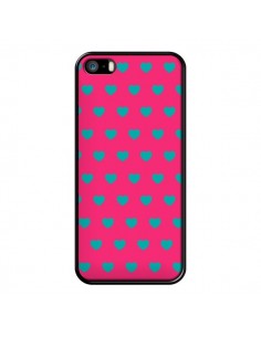 Coque iPhone 5/5S et SE Coeurs Bleus Fond Rose - Laetitia