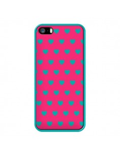 Coque iPhone 5/5S et SE Coeurs Bleus Fond Rose - Laetitia 2