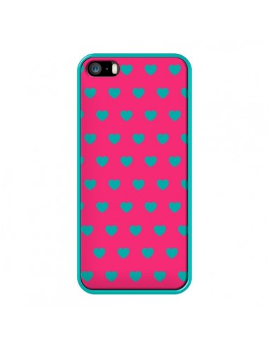 Coque iPhone 5/5S et SE Coeurs Bleus Fond Rose - Laetitia