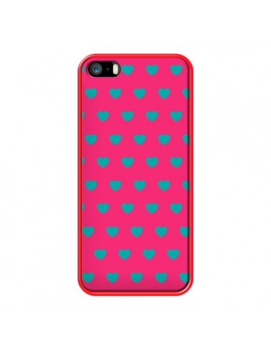 Coque iPhone 5/5S et SE Coeurs Bleus Fond Rose - Laetitia